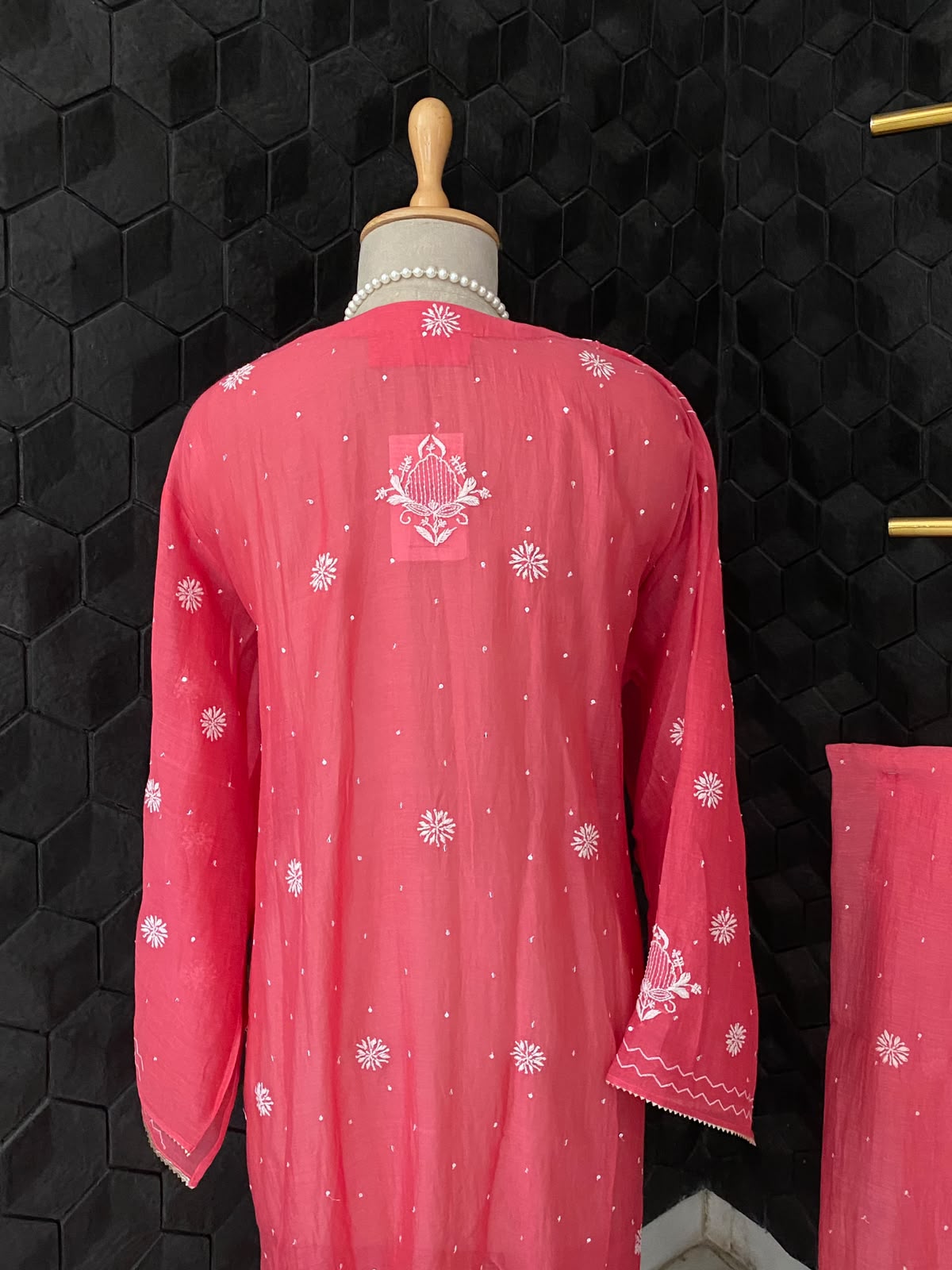 Coral Pink Mul Chanderi Chikankari Kurta Set