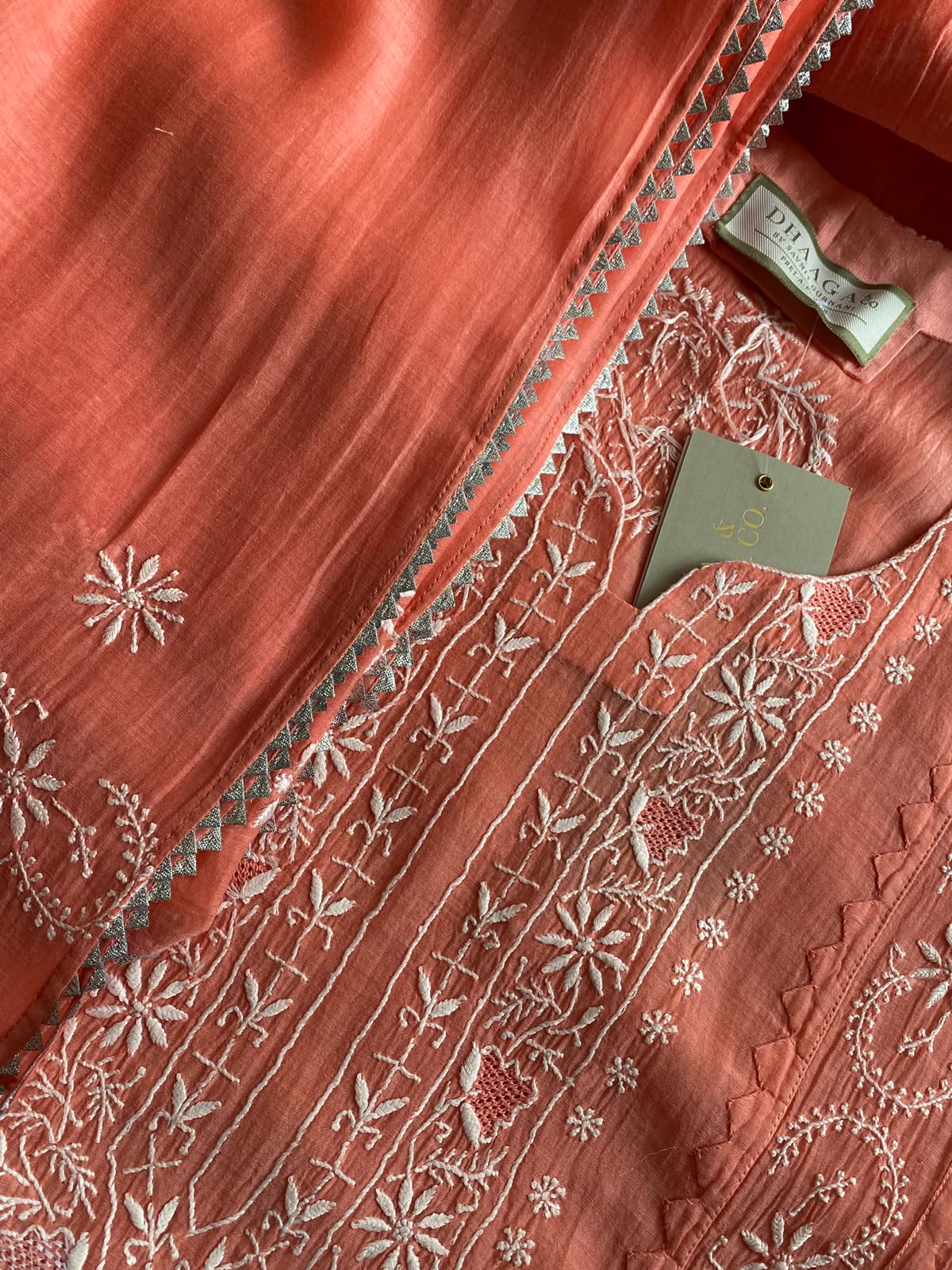 Orange Mul Chanderi Chikankari kurta set