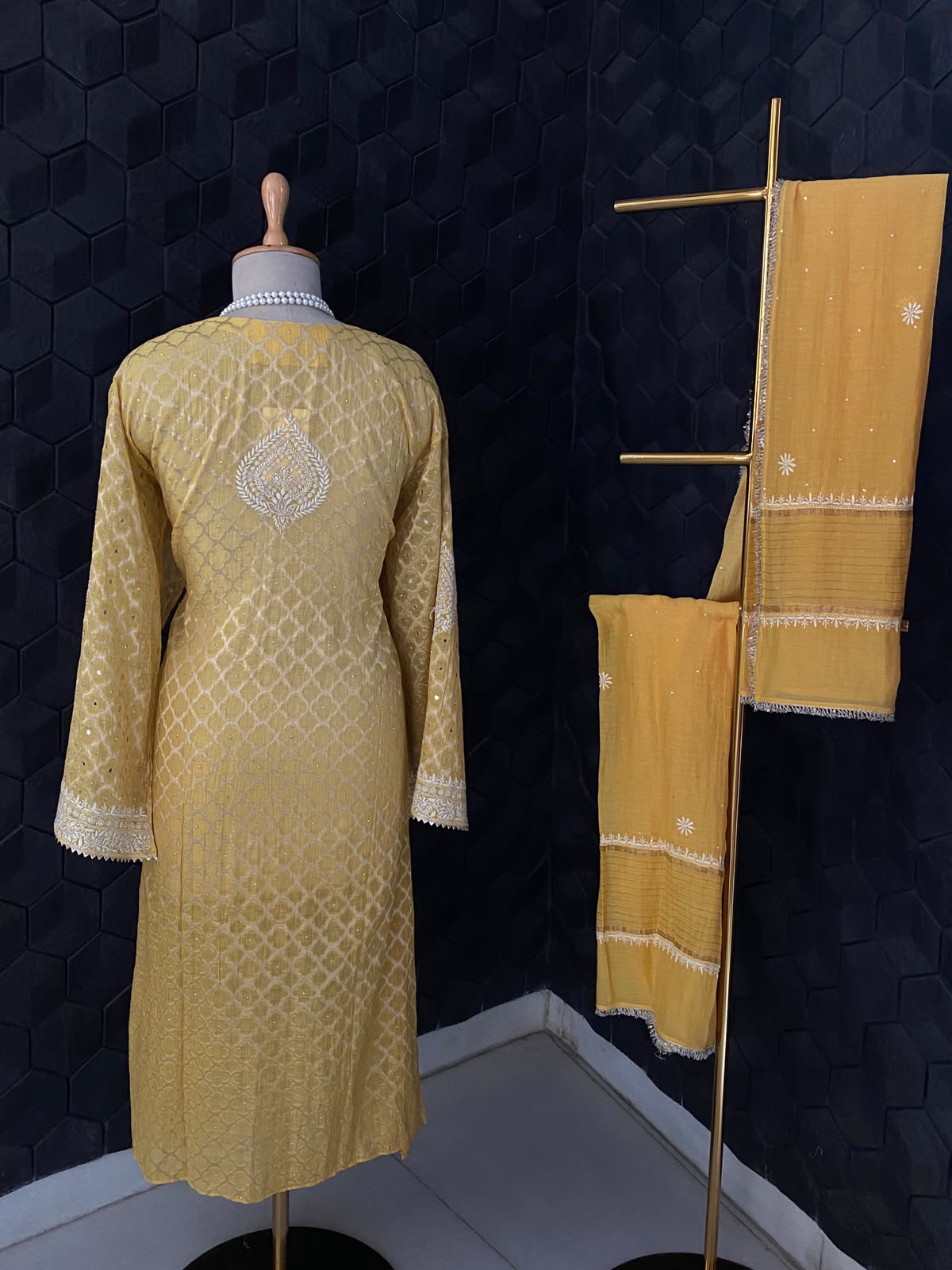 Yellow Mul Chanderi Embroidered Kurta Set
