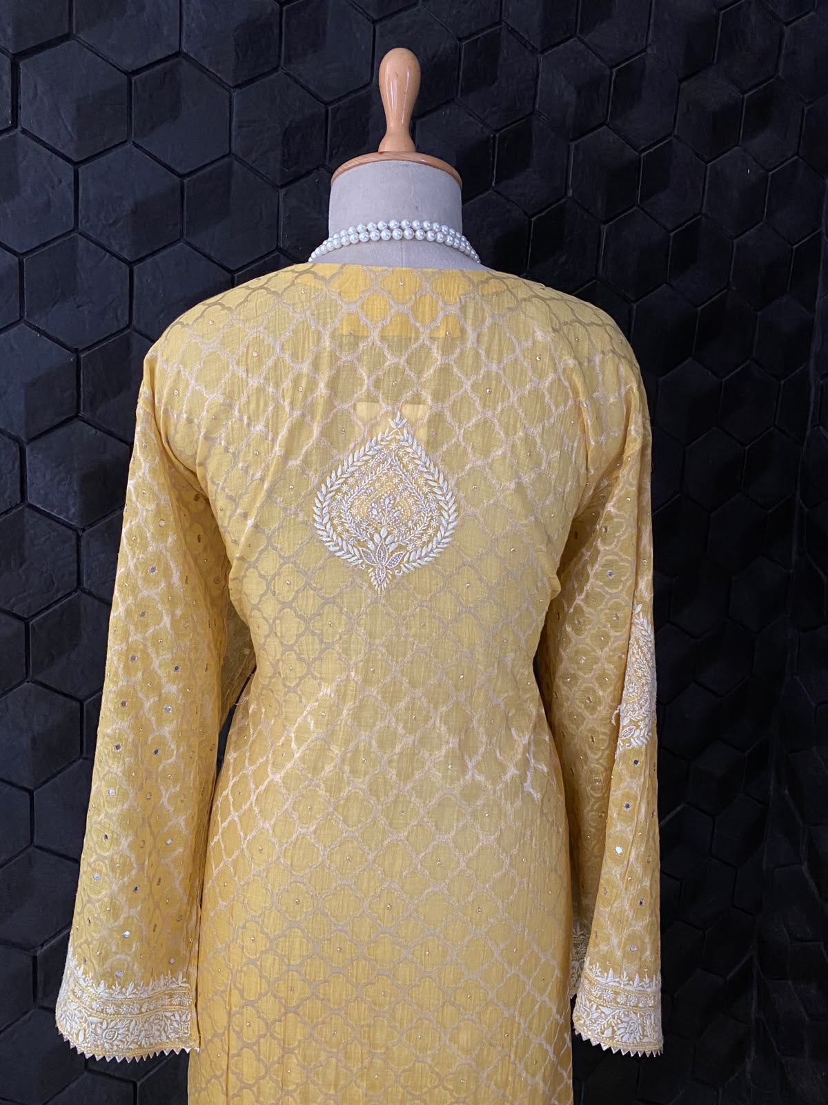 Yellow Mul Chanderi Embroidered Kurta Set