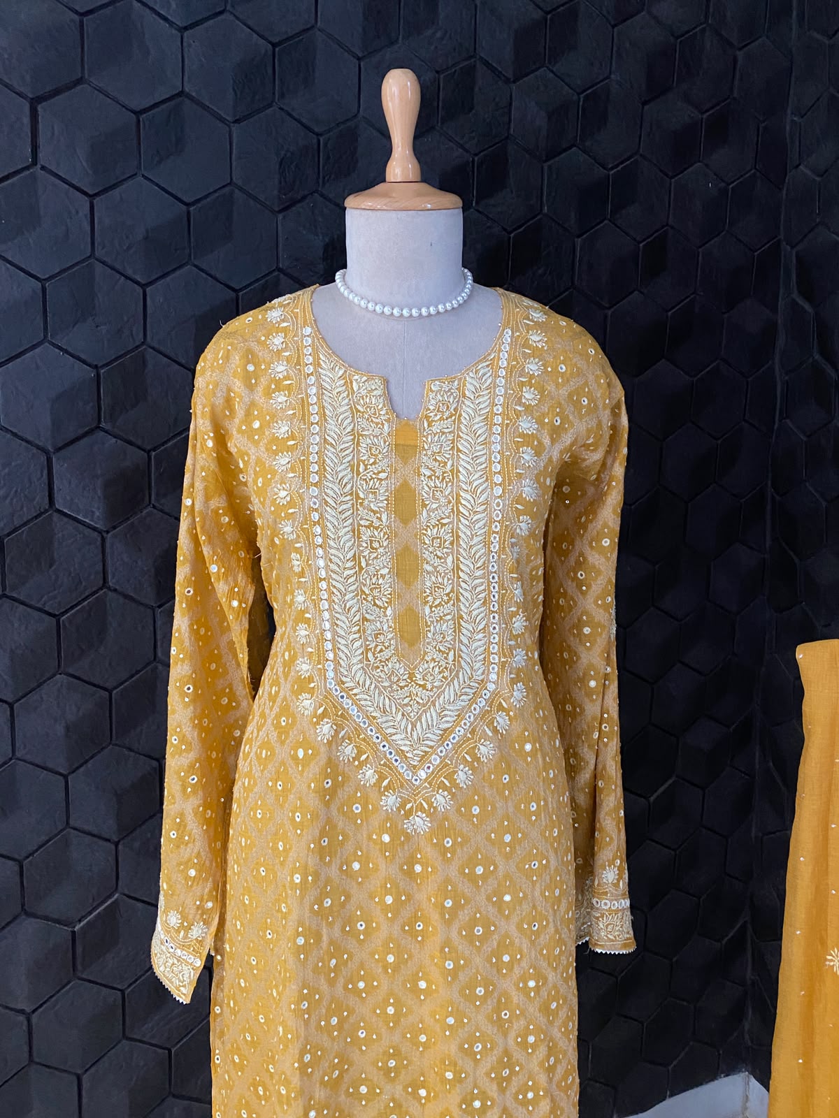 Mustard Mul Chanderi Embroidered Kurta Set