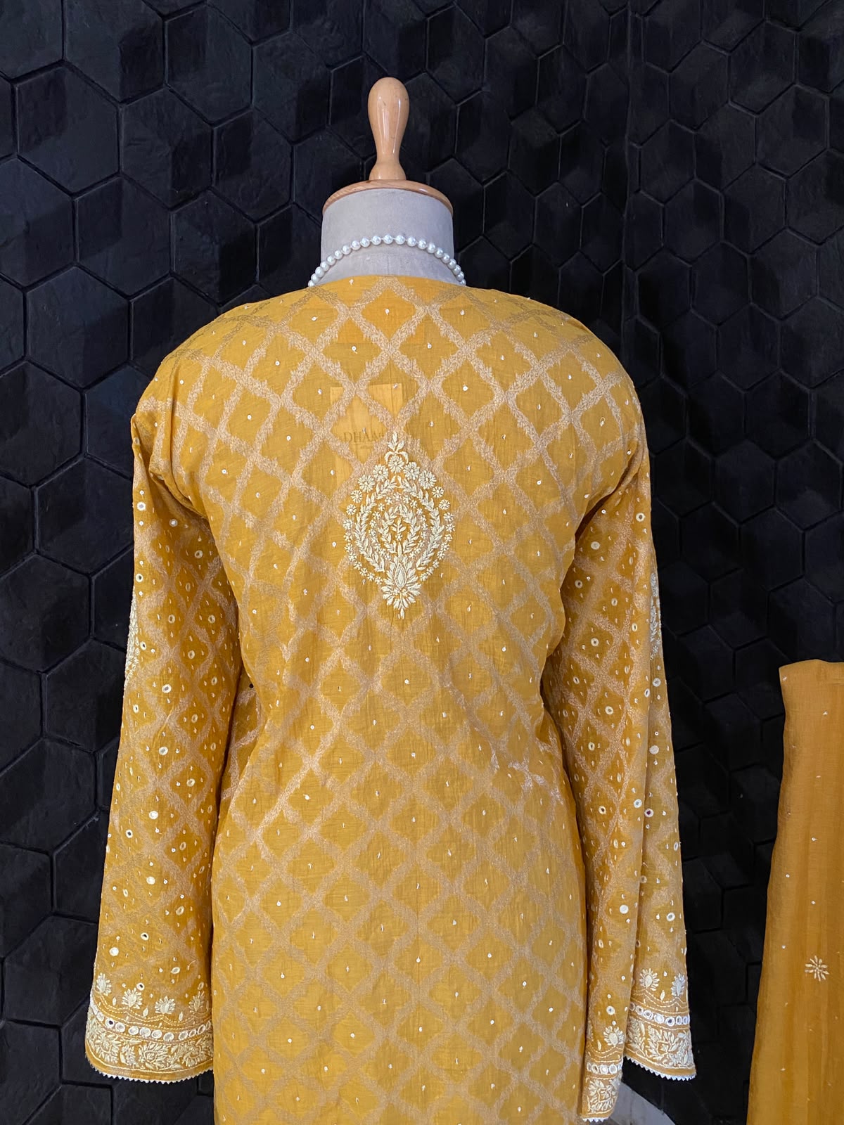 Mustard Mul Chanderi Embroidered Kurta Set