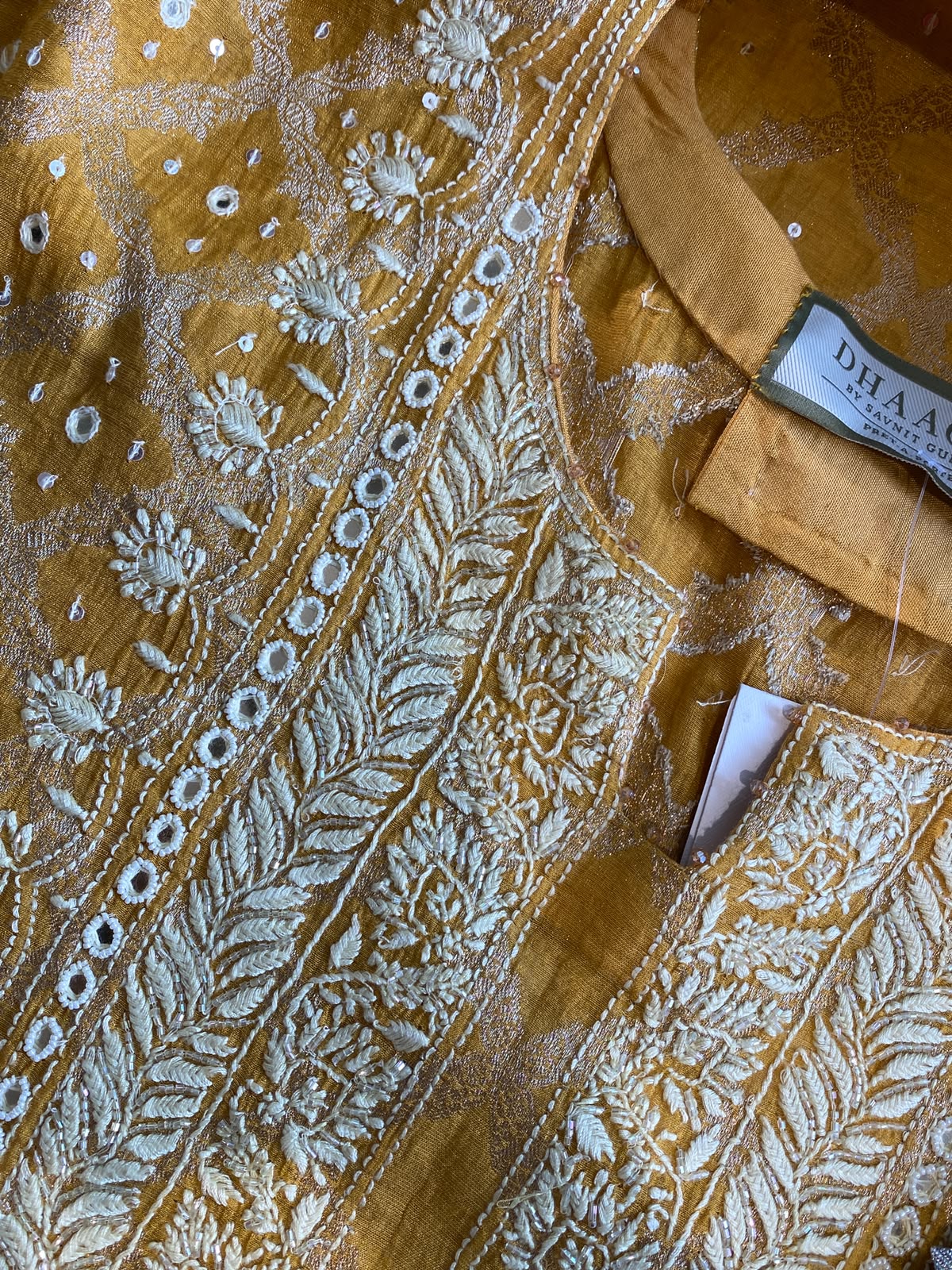 Mustard Mul Chanderi Embroidered Kurta Set