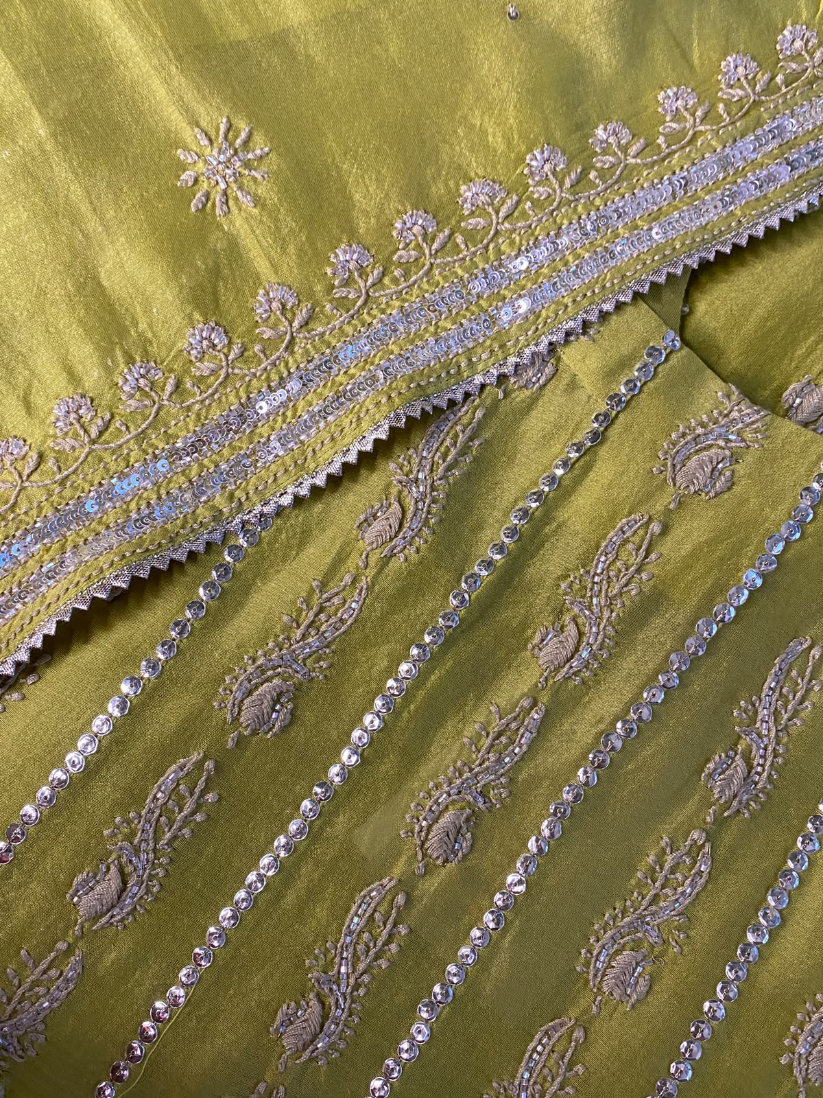 Lime Green Mul Chanderi Anarkali Set