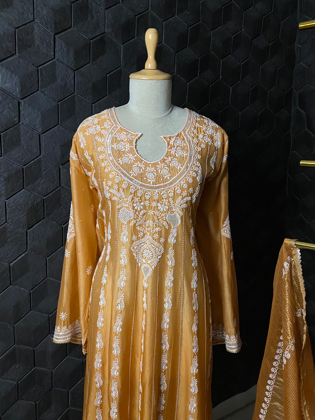 Orange Mul Chanderi Anarkali Set