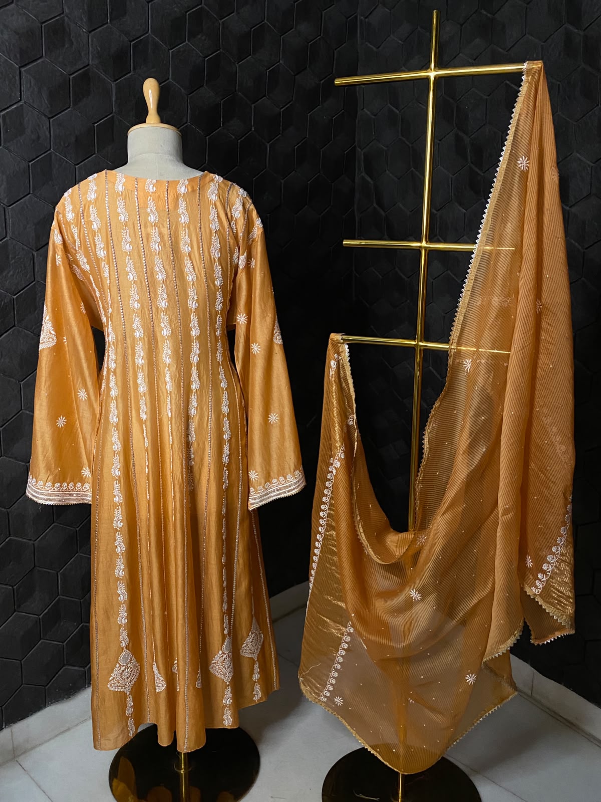 Orange Mul Chanderi Anarkali Set