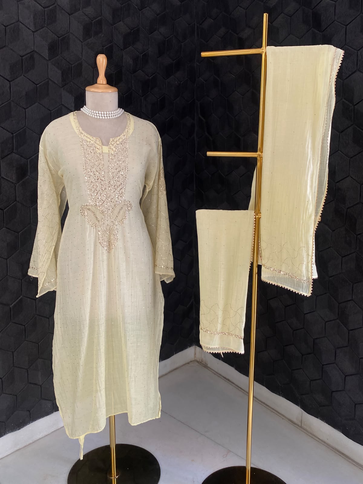 Butter Yellow Mul Chanderi kurta Set