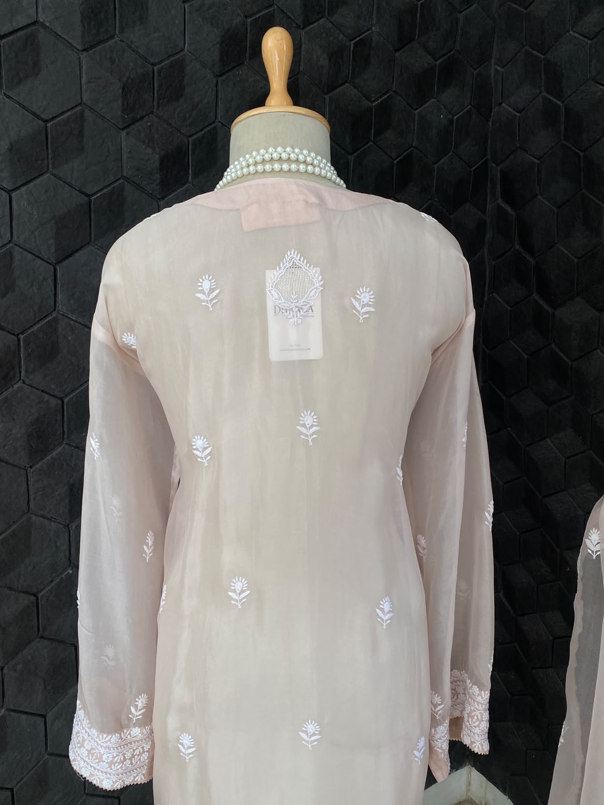 Ash Blue Organza Chikankari suit