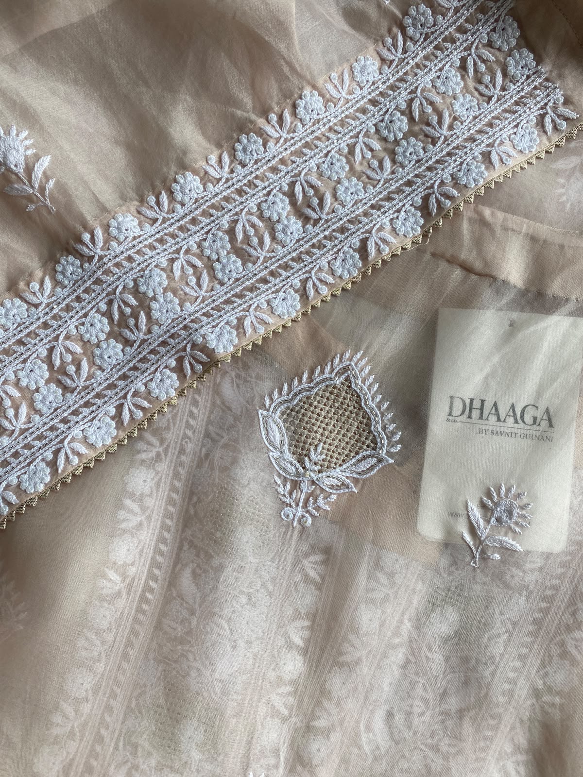 Peach Organza Chikankari kurta Set