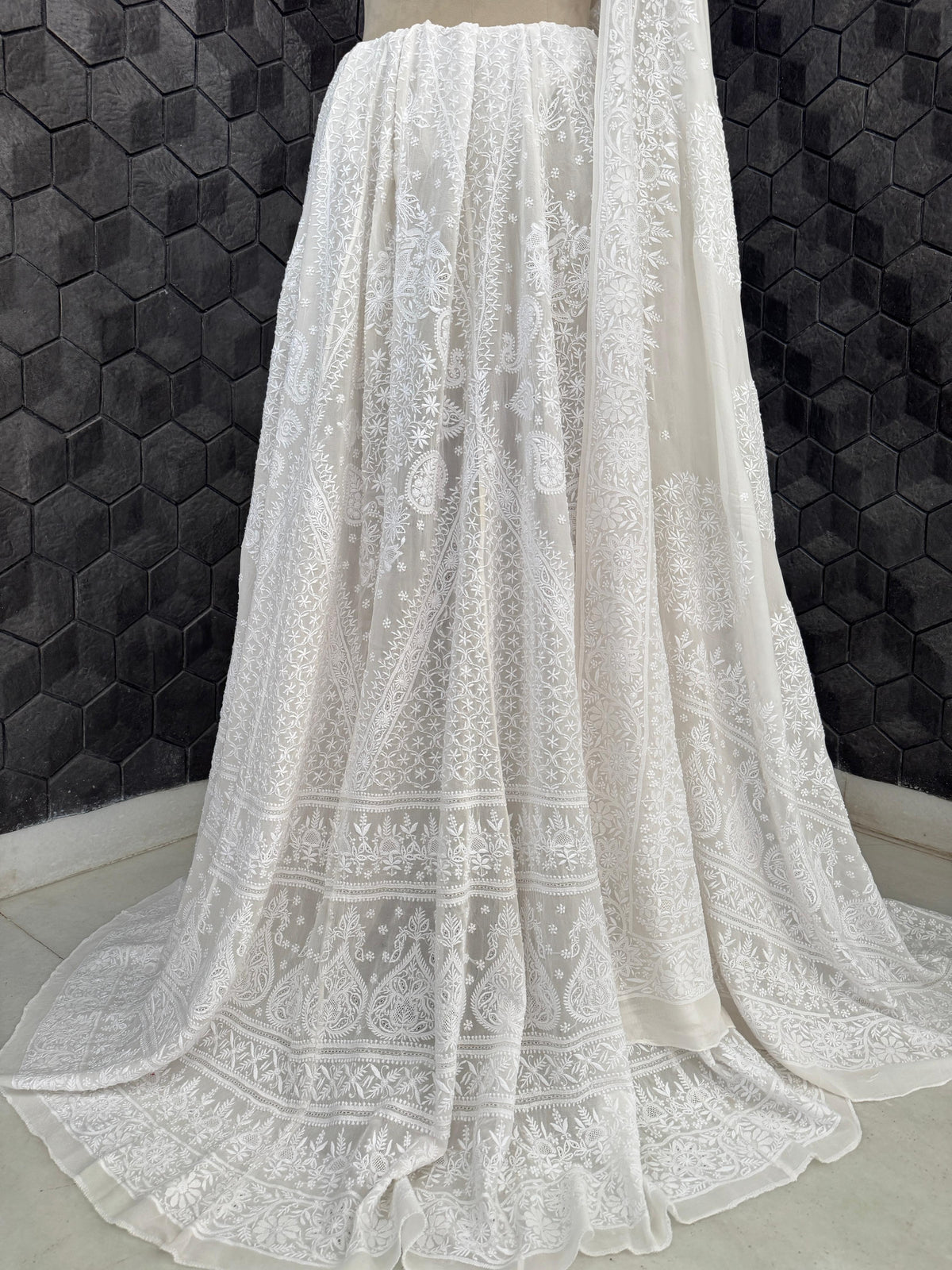 White Georgette Chikankari Lehenga Set