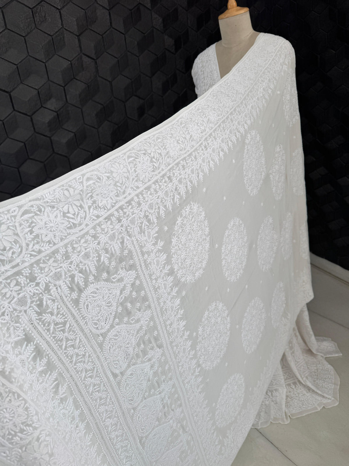 White Georgette Chikankari Lehenga Set