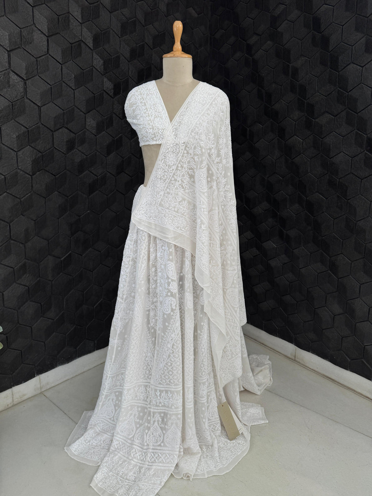 White Georgette Chikankari Lehenga Set