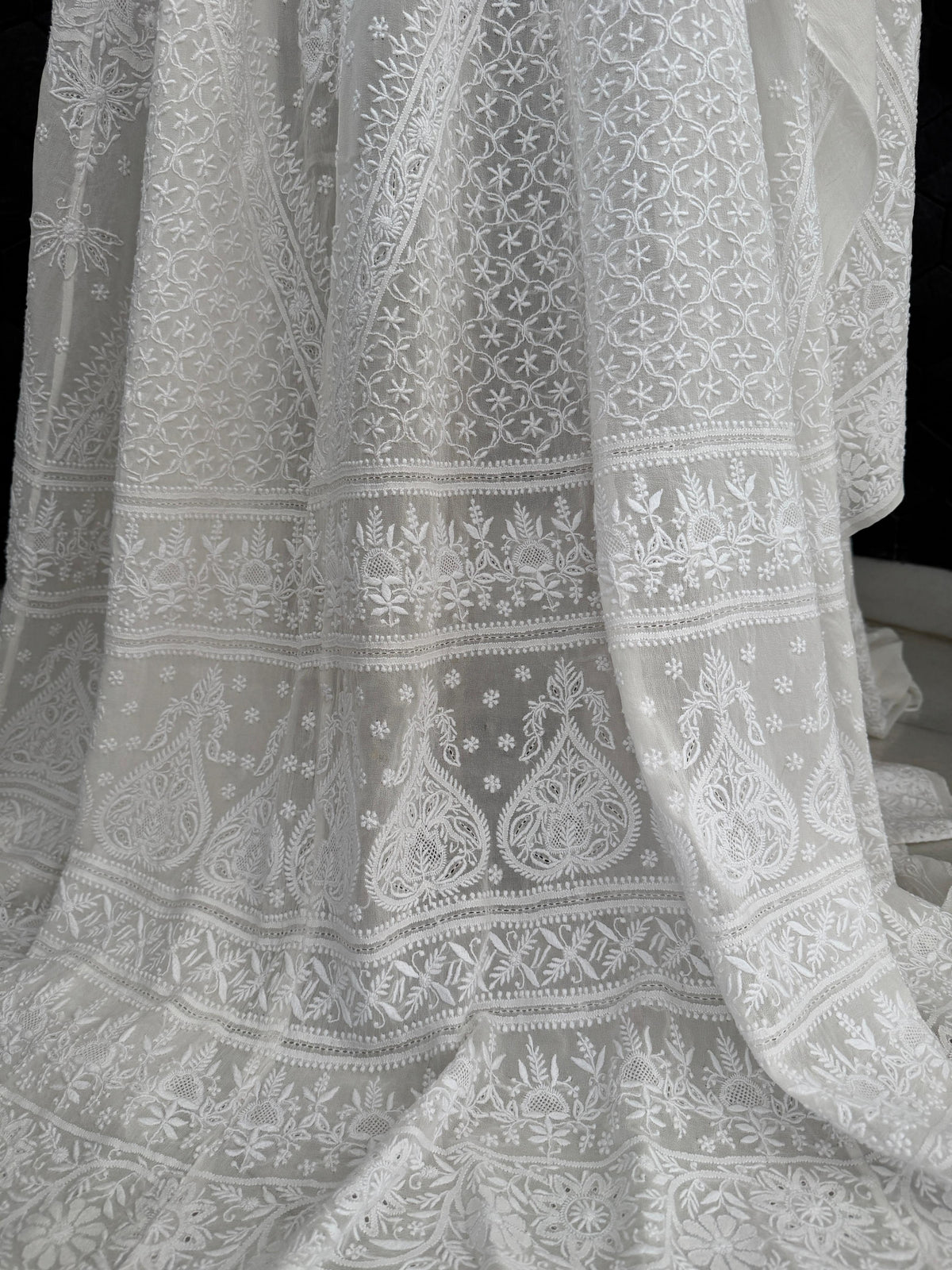 White Georgette Chikankari Lehenga Set