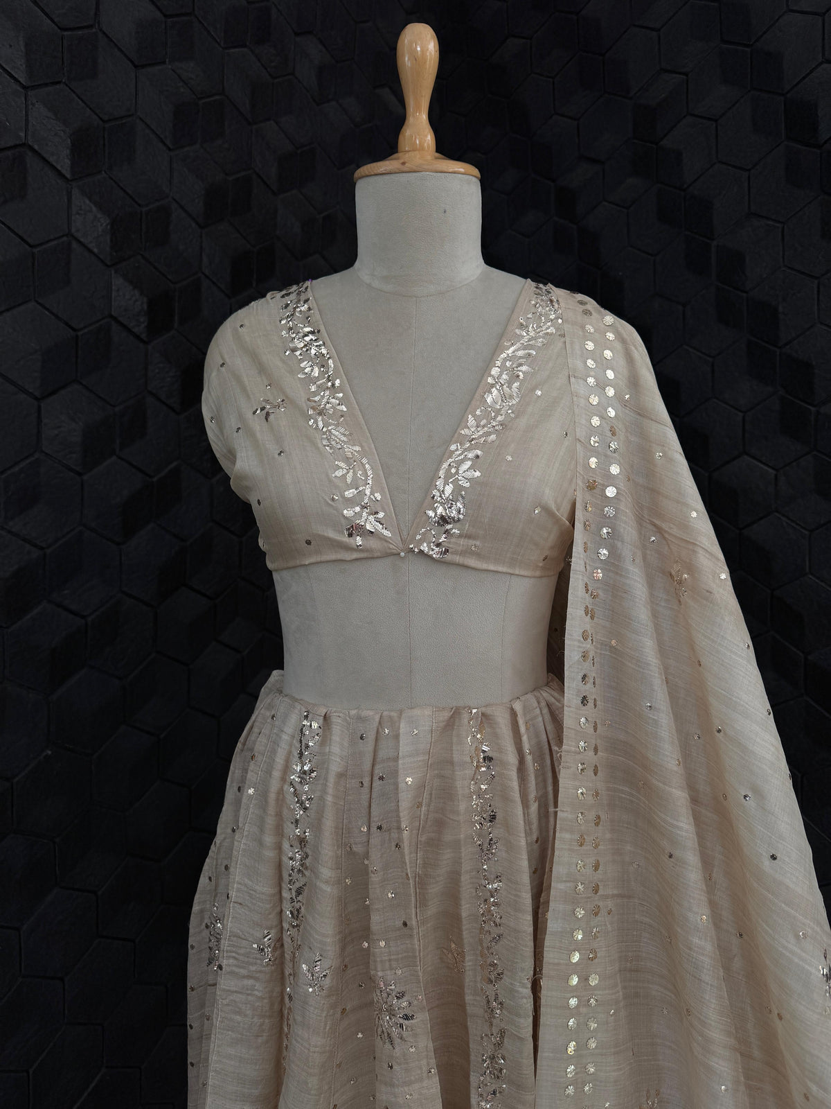 Moonga Silk Mukaish Lehenga Set