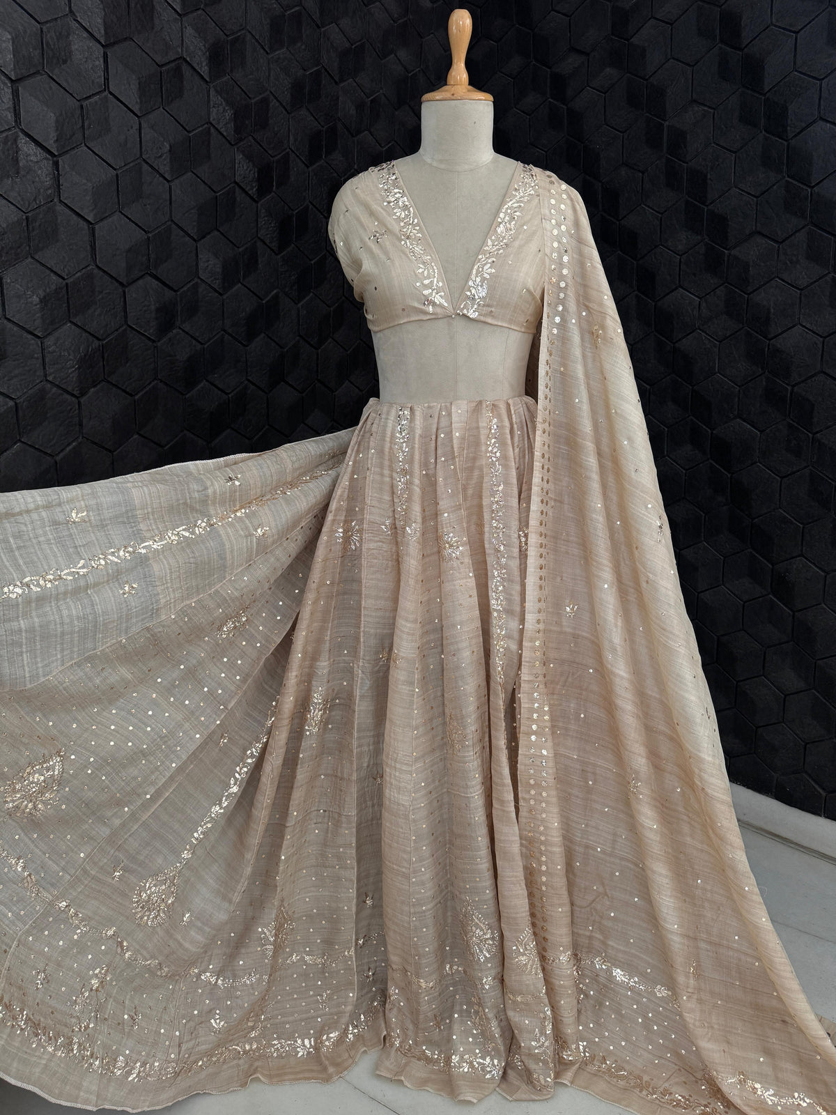 Moonga Silk Mukaish Lehenga Set
