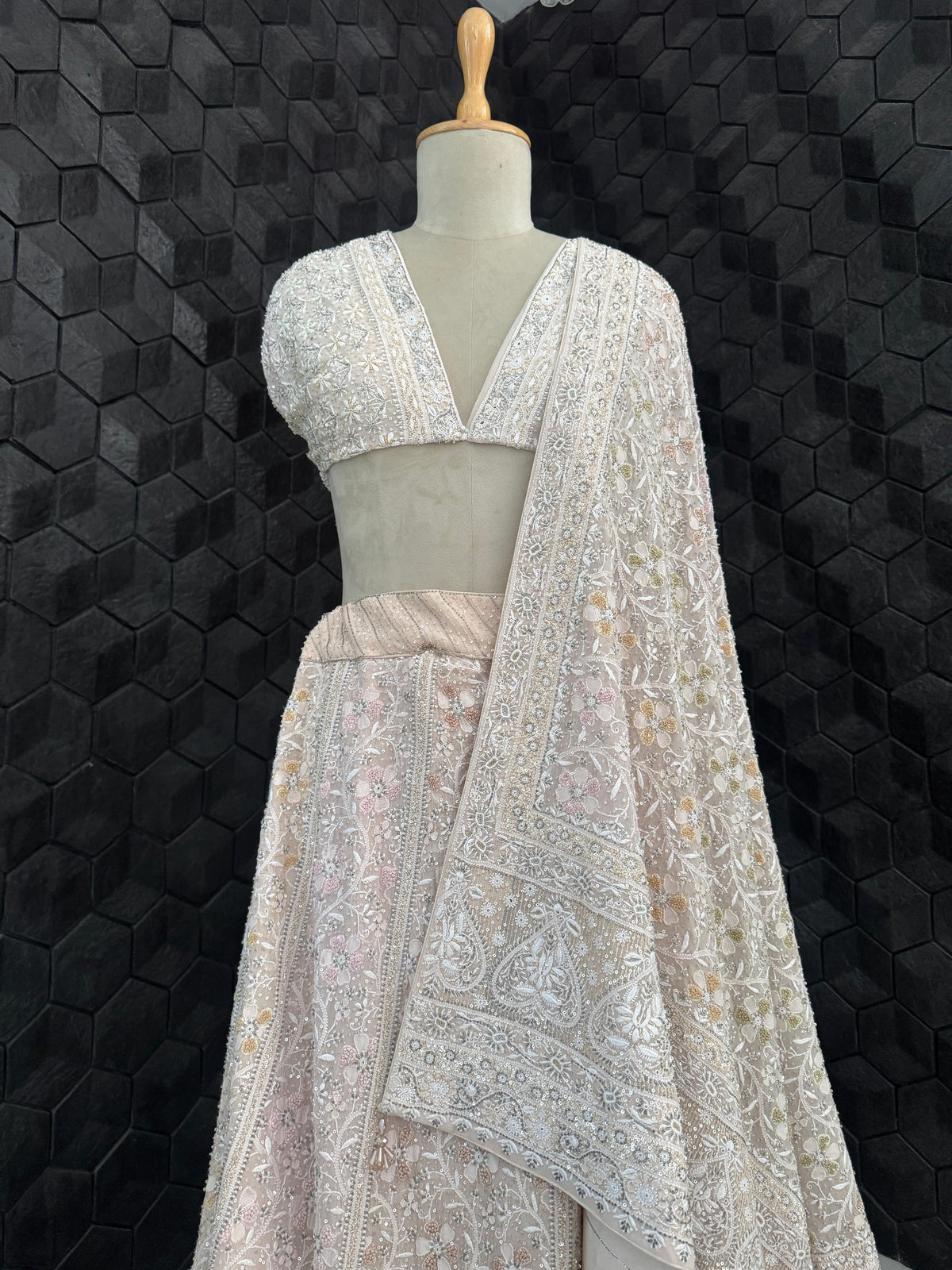 Blush Pink Georgette Chikankari Lehenga Set