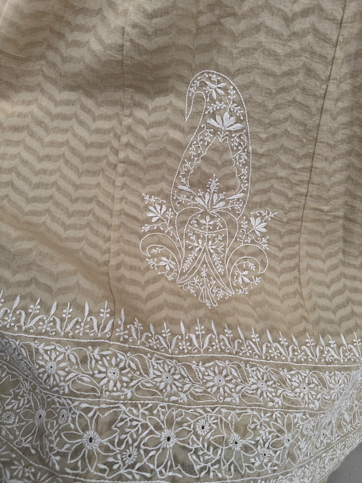 Beige Chanderi Embroidered Lehenga