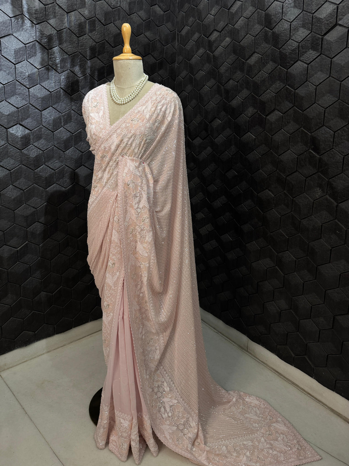 Blush Pink Sequins Saree