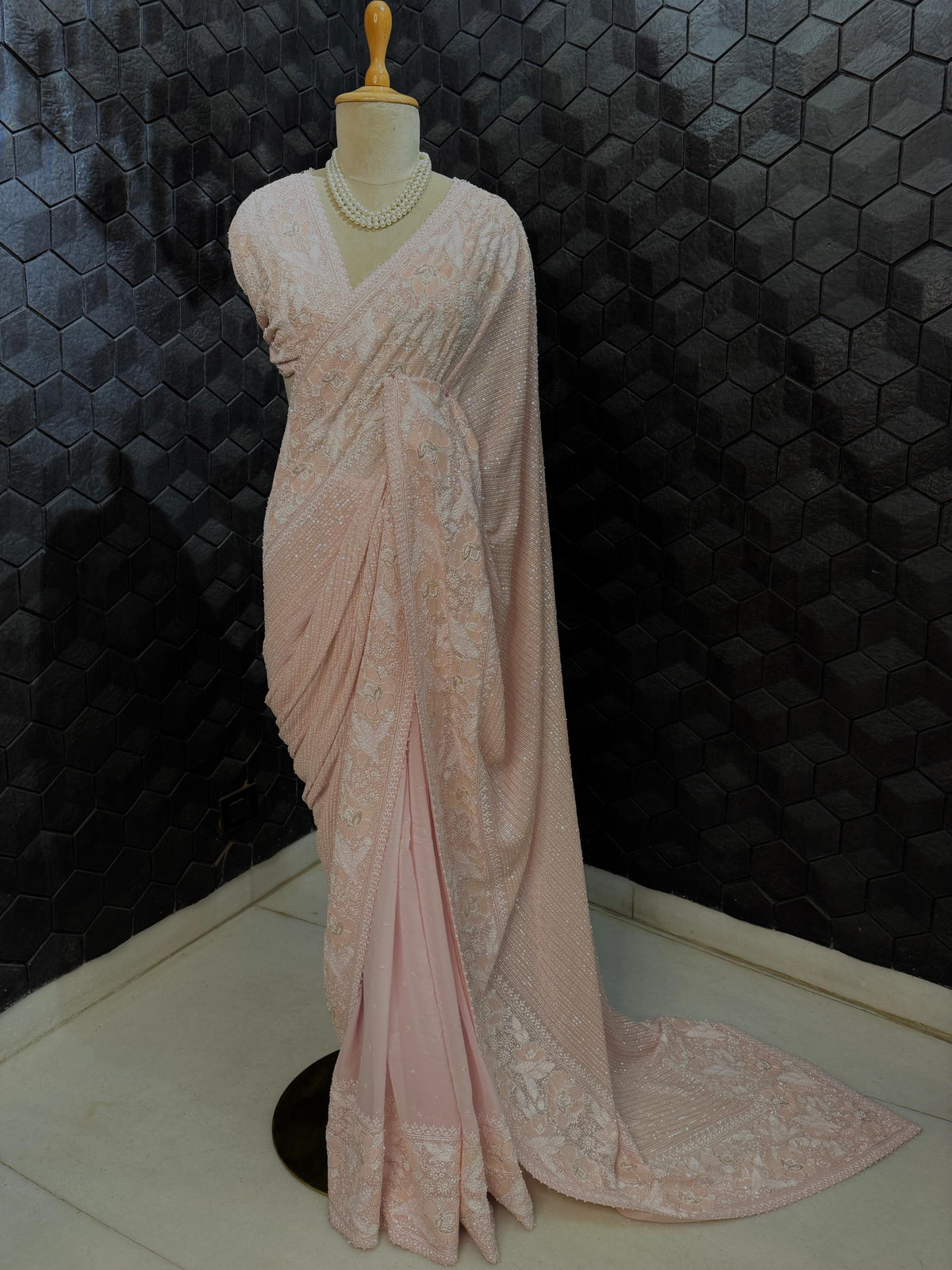 Blush Pink Sequins Saree