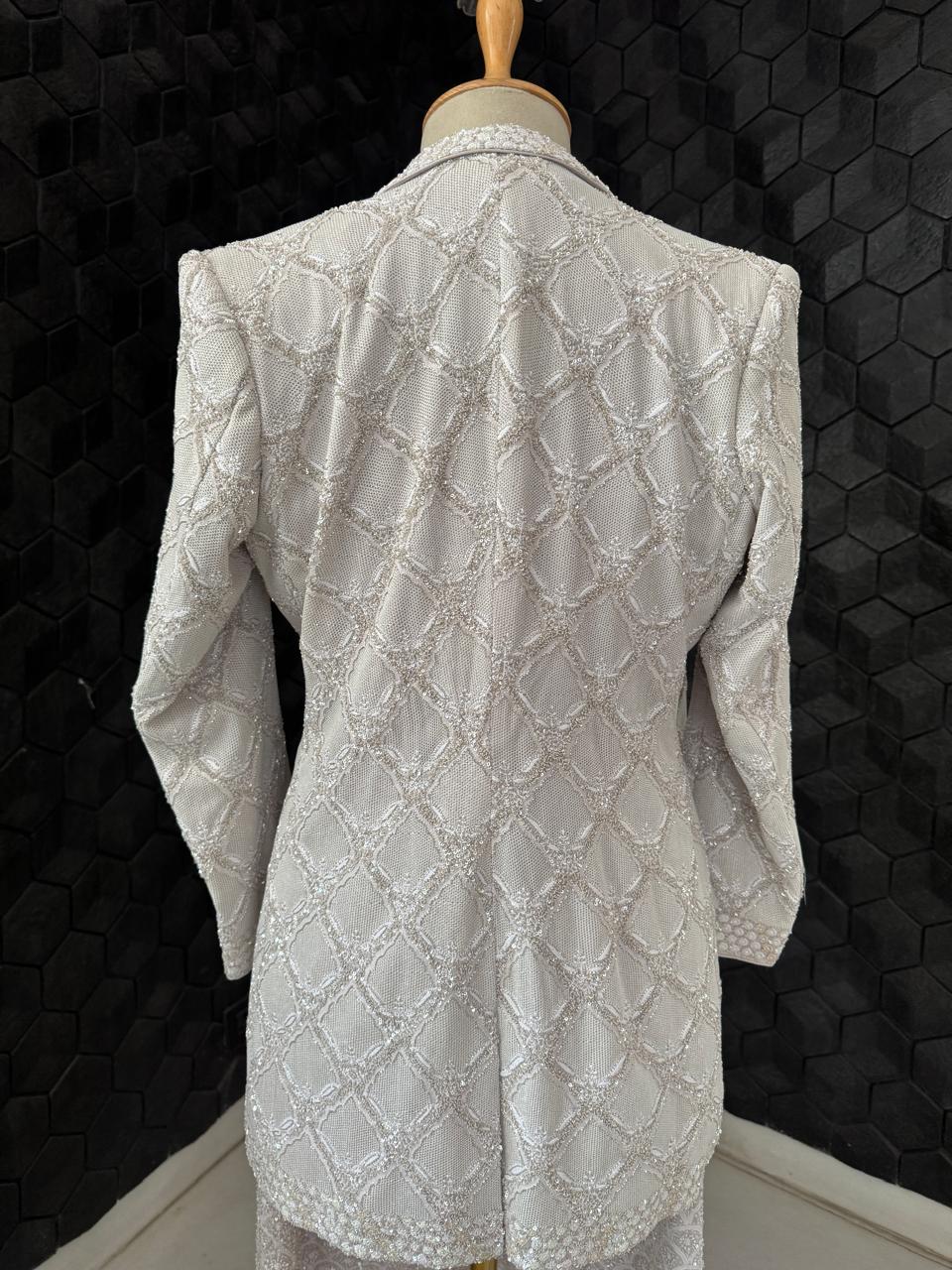 Grey & Silver Kasab Jaal Gilet Set