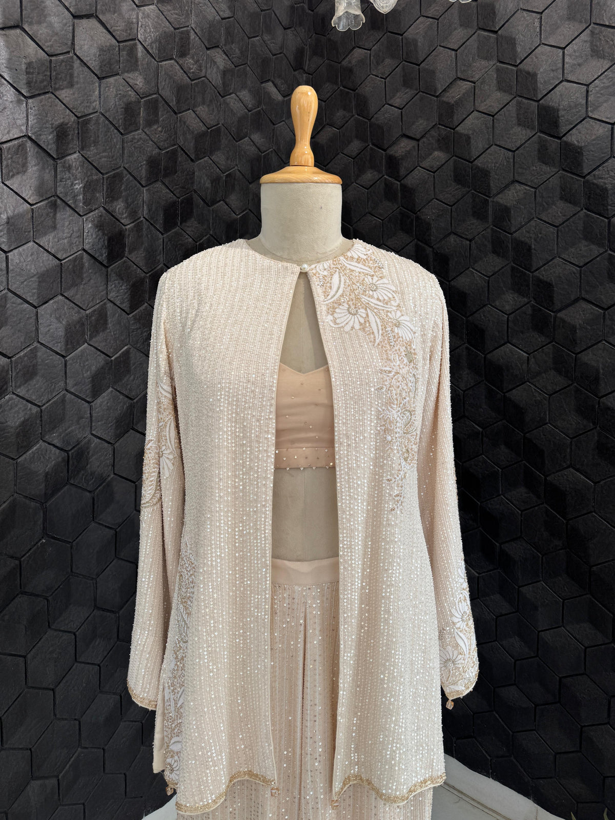 Ivory Floral Georgette Gilet Set