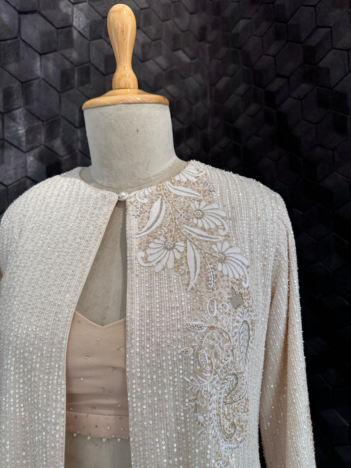 Ivory Floral Georgette Gilet Set