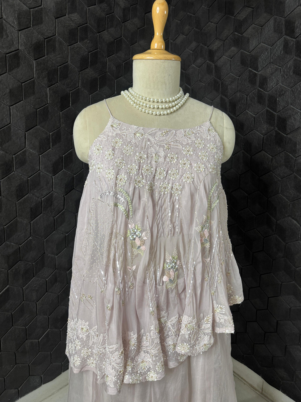 Lilac Organza Top & Sharara in Chikankari