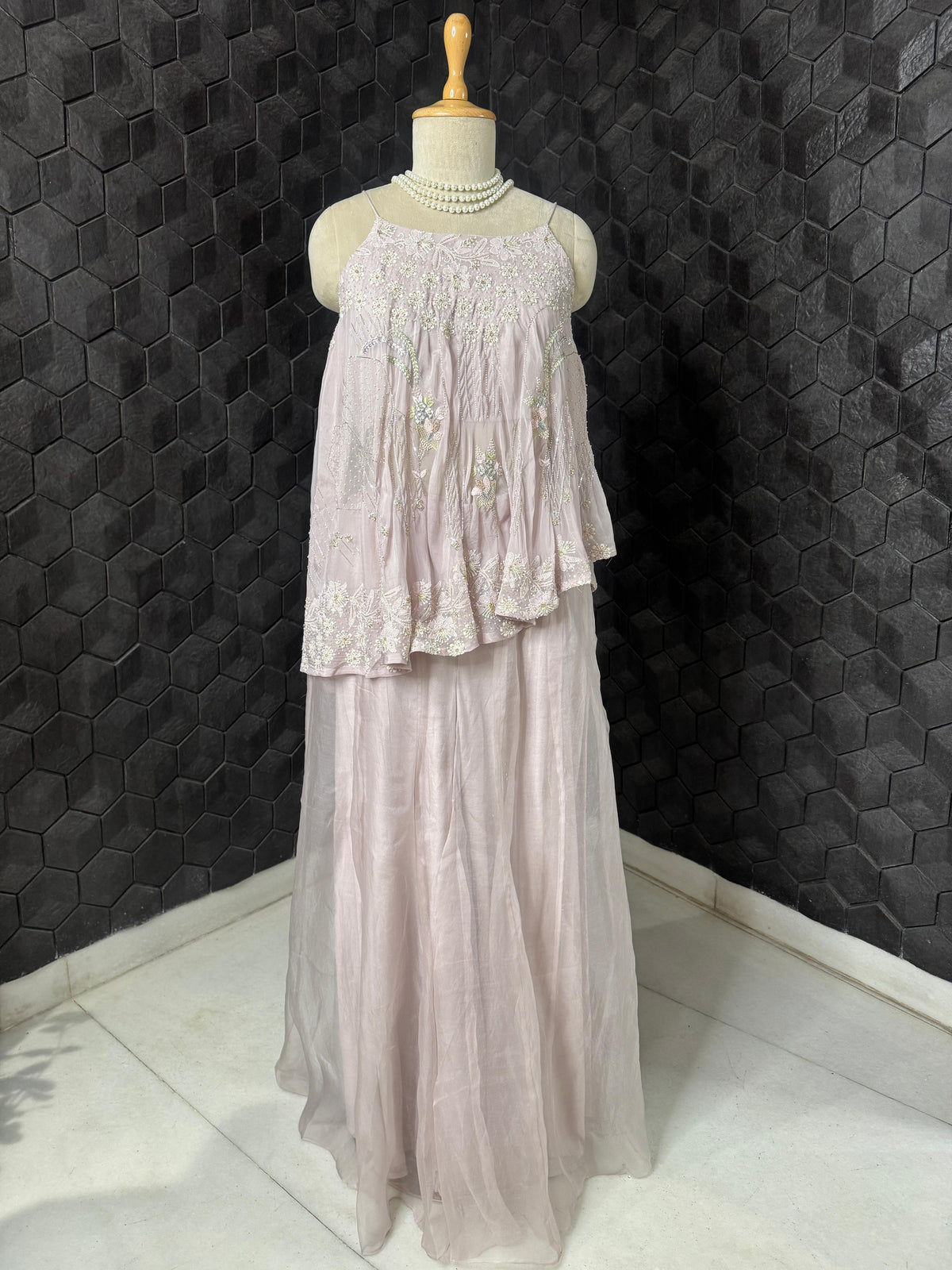 Lilac Organza Top & Sharara in Chikankari