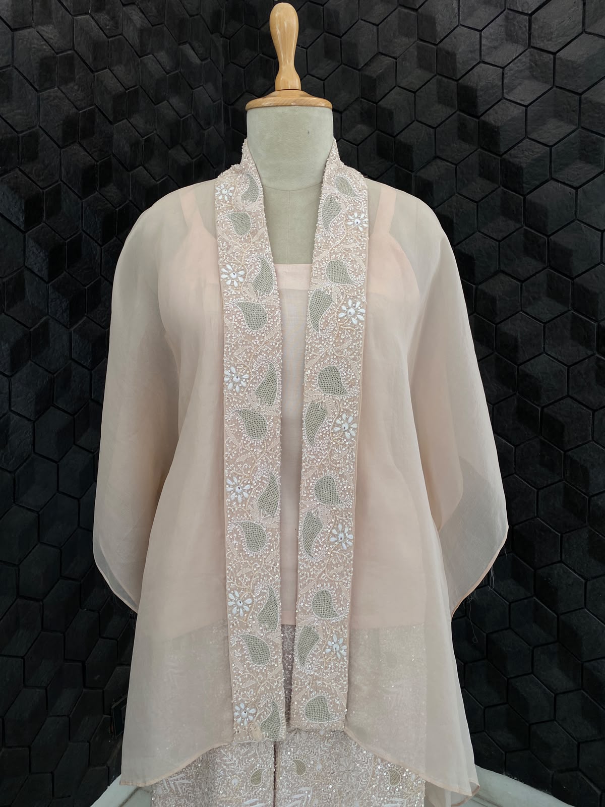 Peach Chikankari Border Set