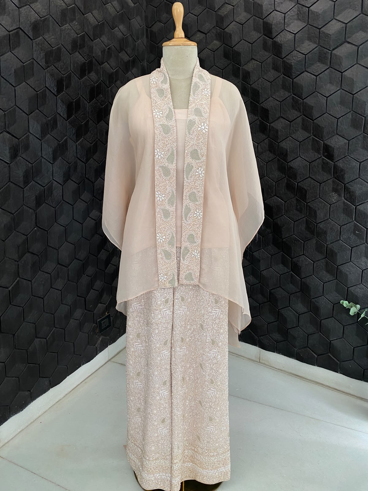 Peach Chikankari Border Set