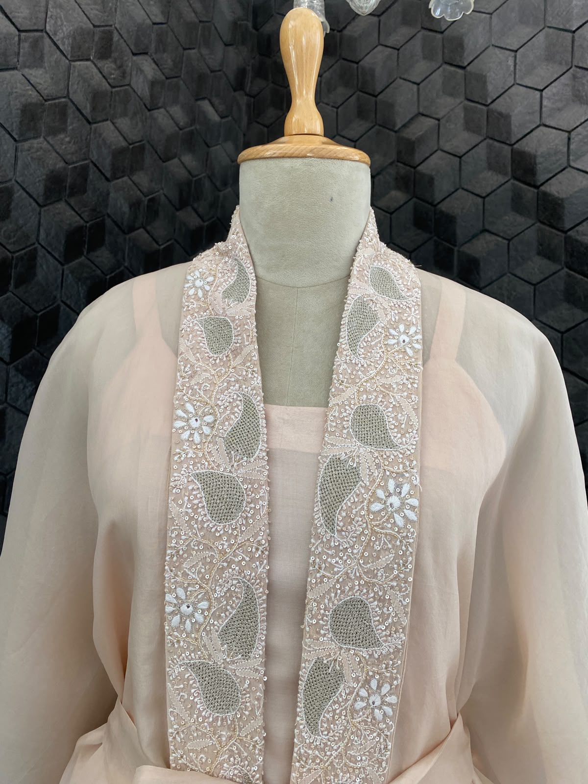 Peach Chikankari Border Set
