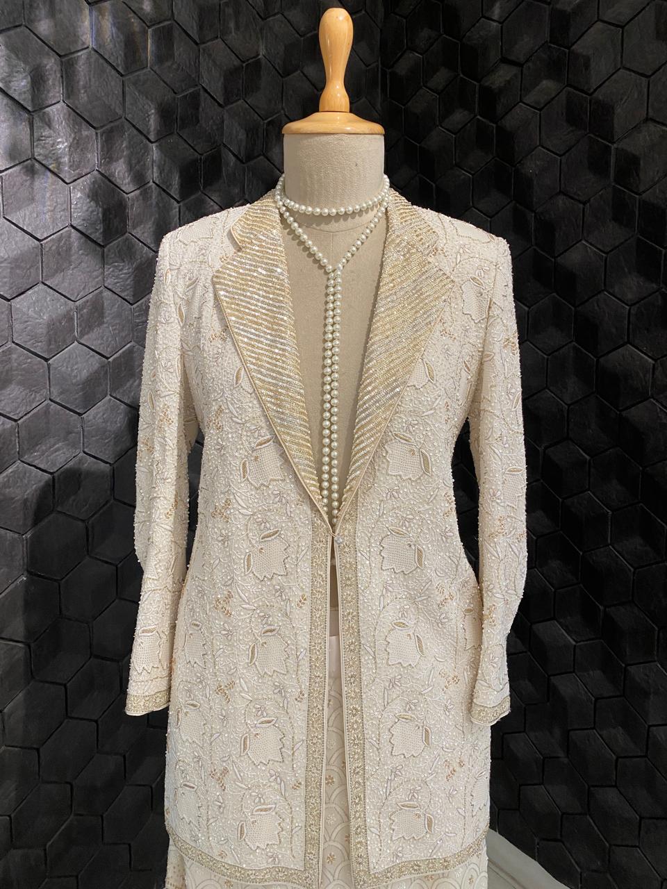 Ivory & Gold Chikankari Blazer Set
