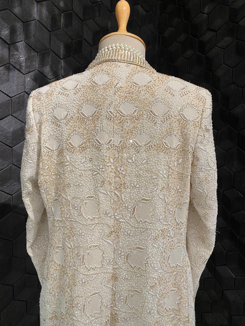 Ivory & Gold Chikankari Blazer Set