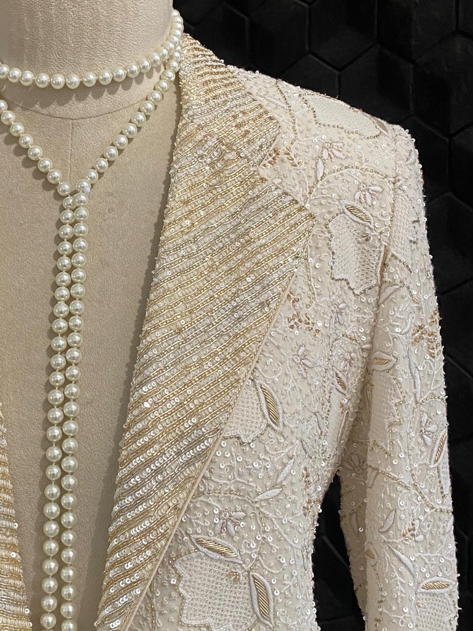 Ivory & Gold Chikankari Blazer Set