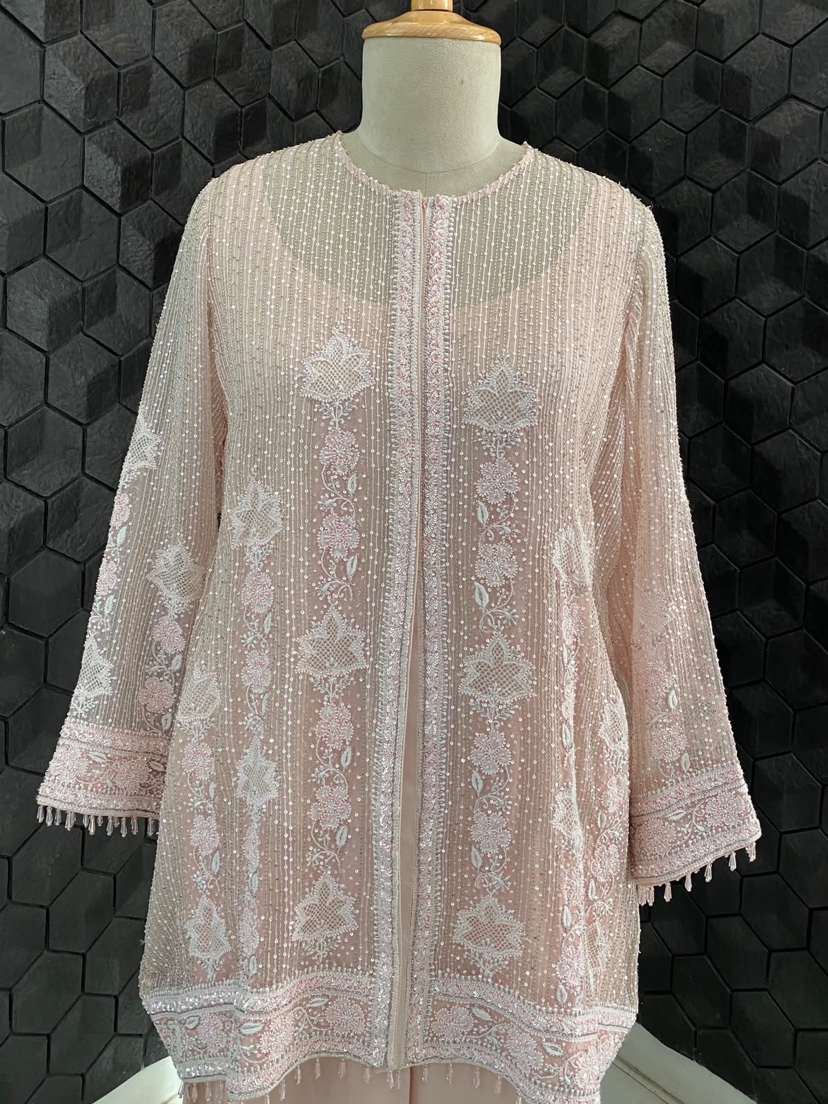 Powder Pink Chikankari Organza Gilet Set