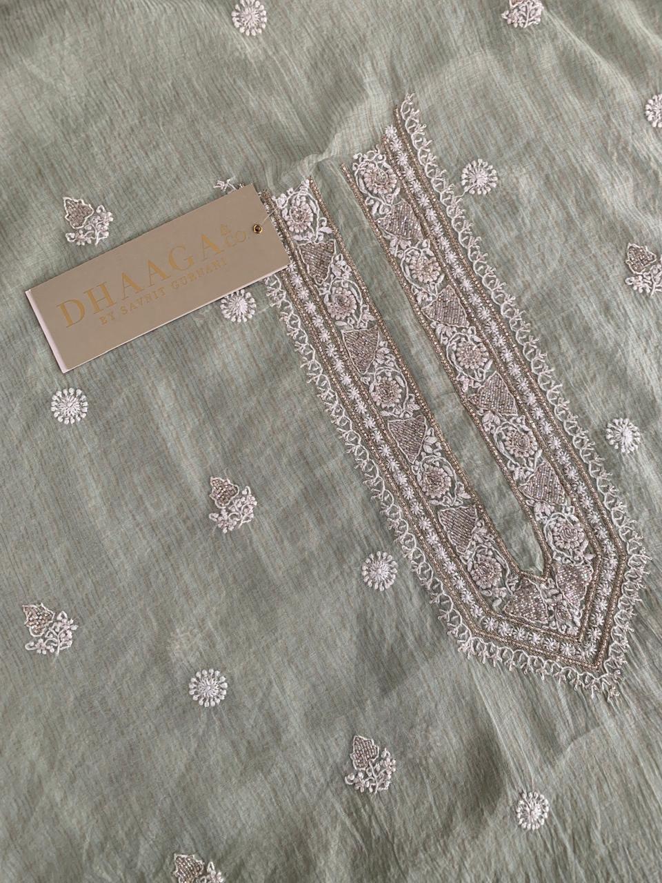 Sea Green Striped Tissue Men's Kurta