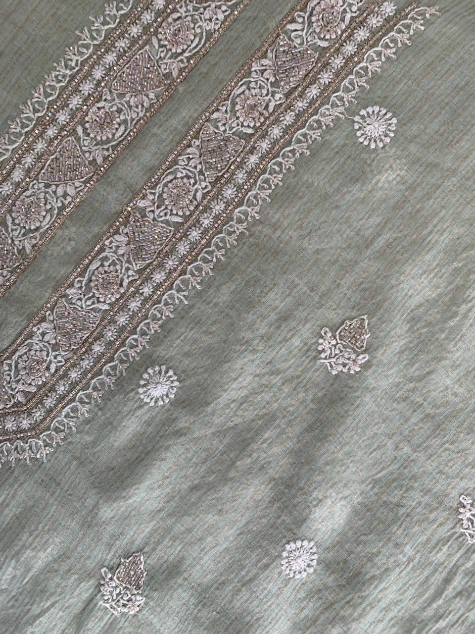 Sea Green Striped Tissue Men's Kurta