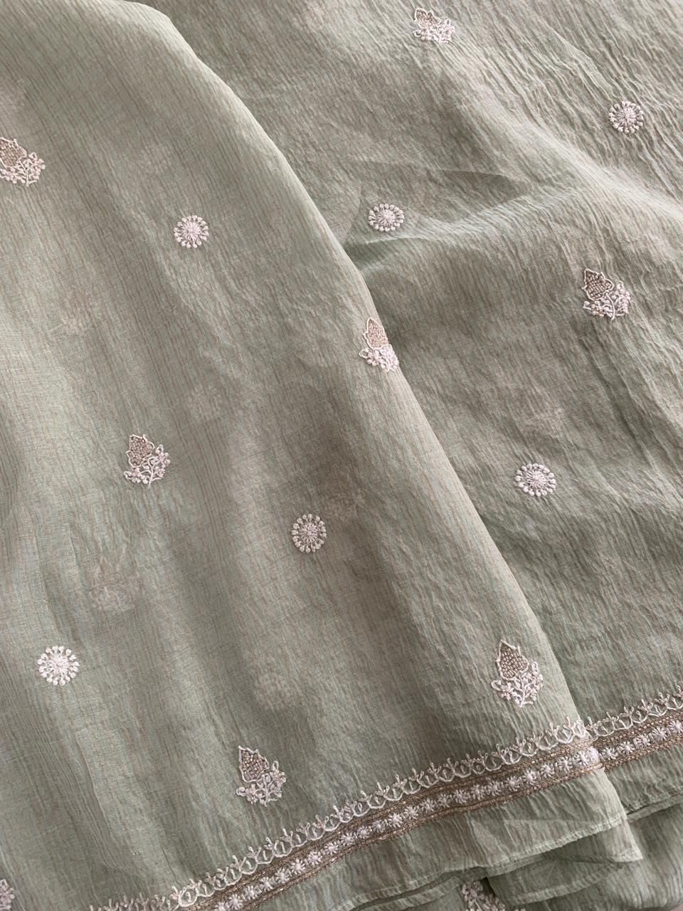 Sea Green Striped Tissue Men's Kurta