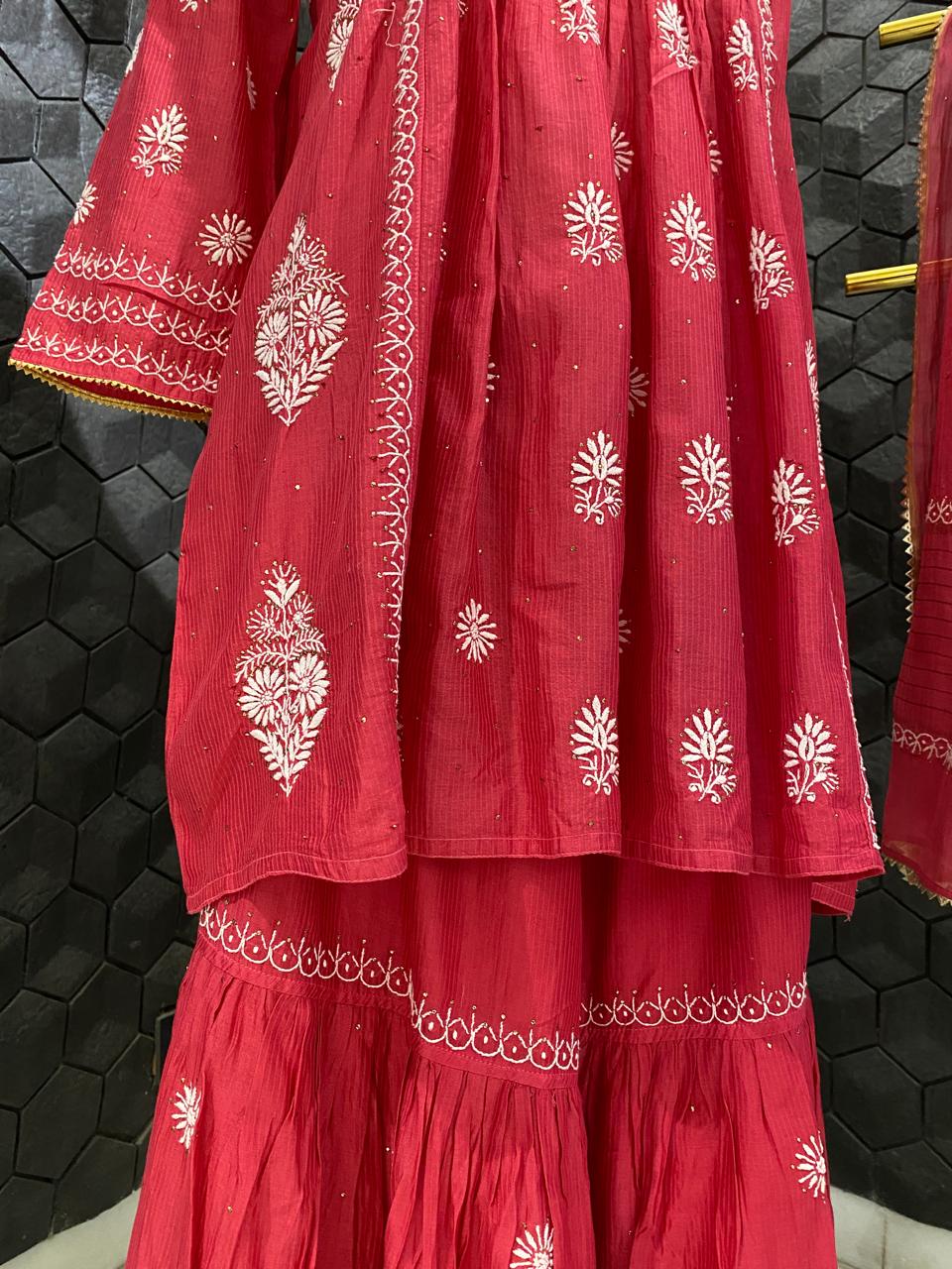 Fuschia Pink Mukaish & Chikankari and Mukaish Sharara Set