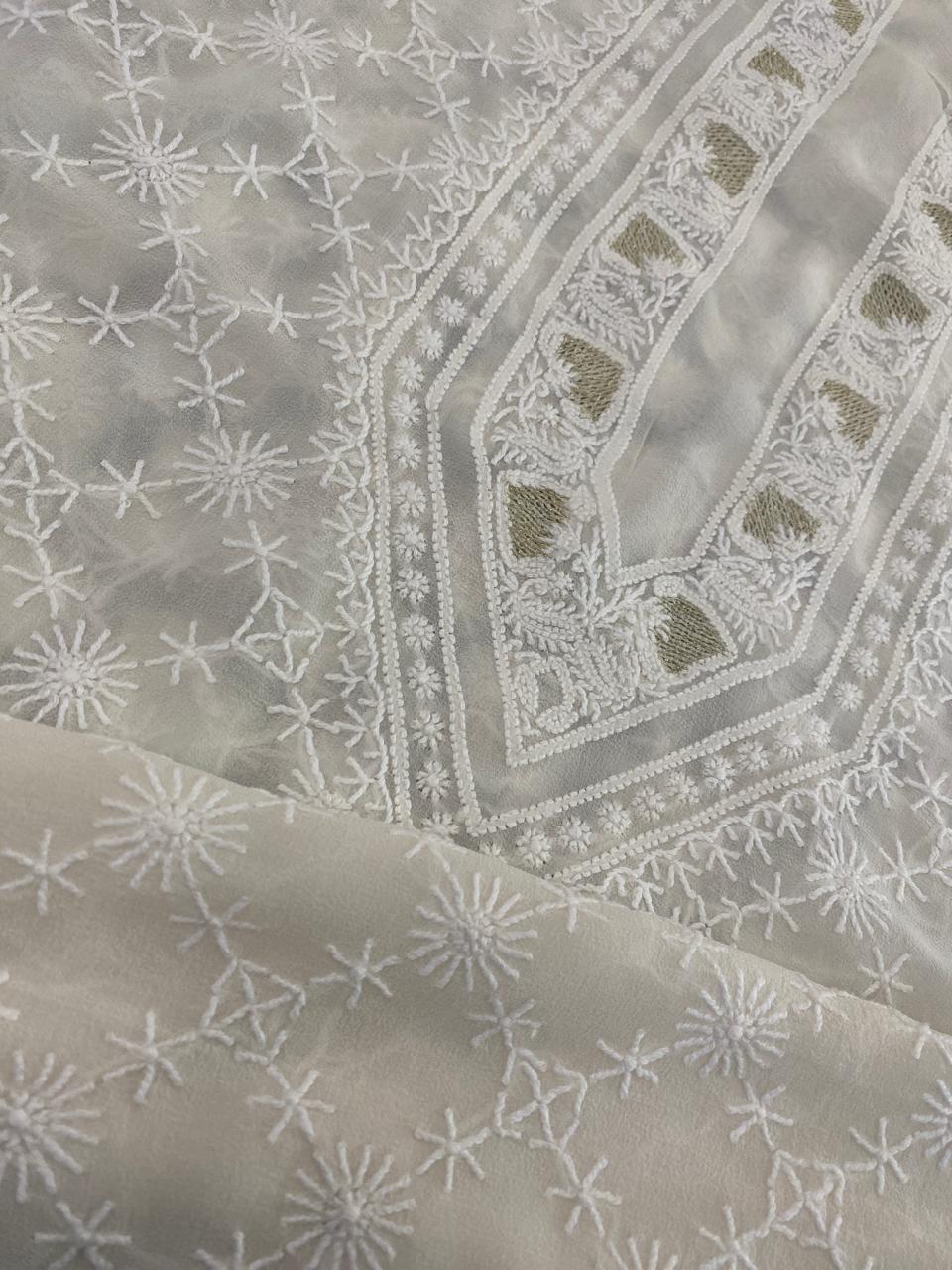 Ivory Georgette Chikankari Men's Kurta