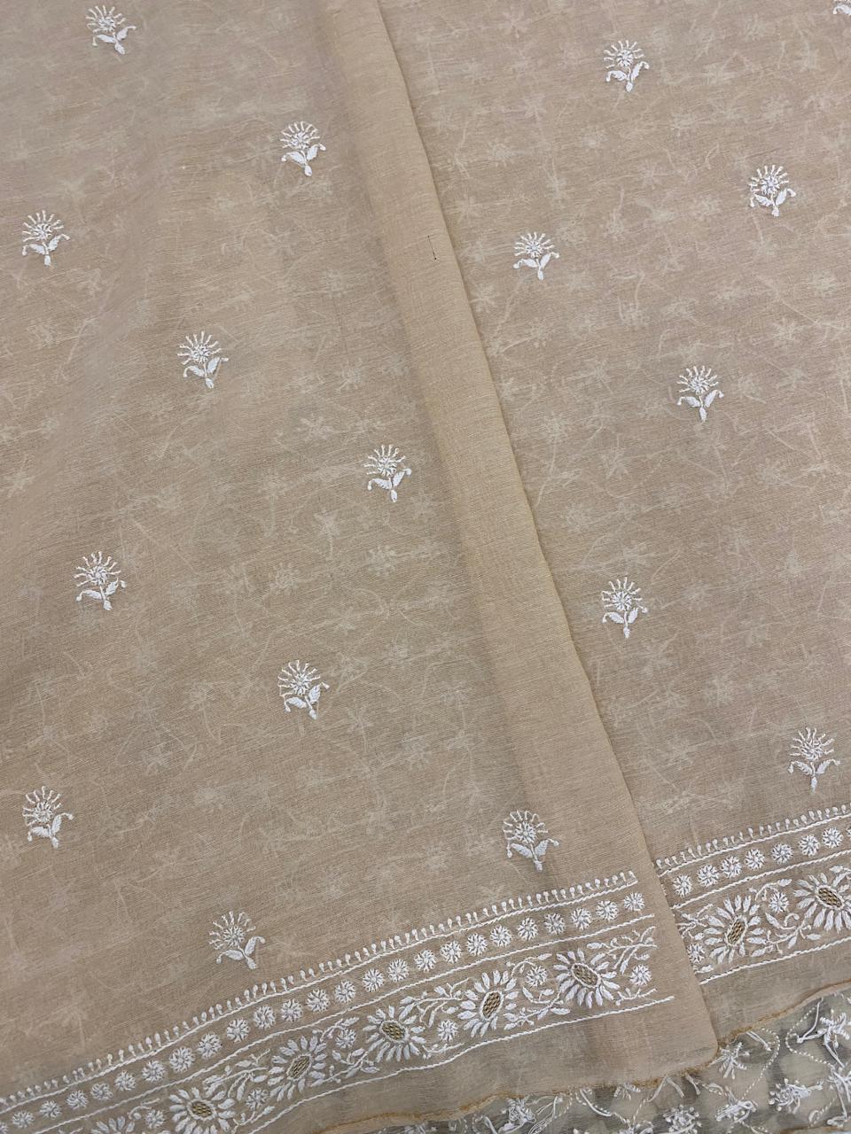 Beige Chikankari Tissue Men's Kurta