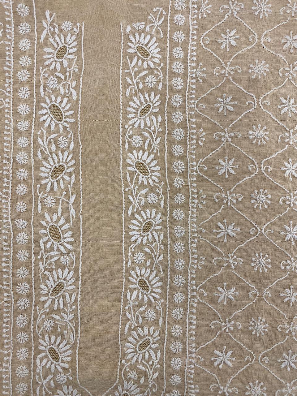 Beige Chikankari Tissue Men's Kurta