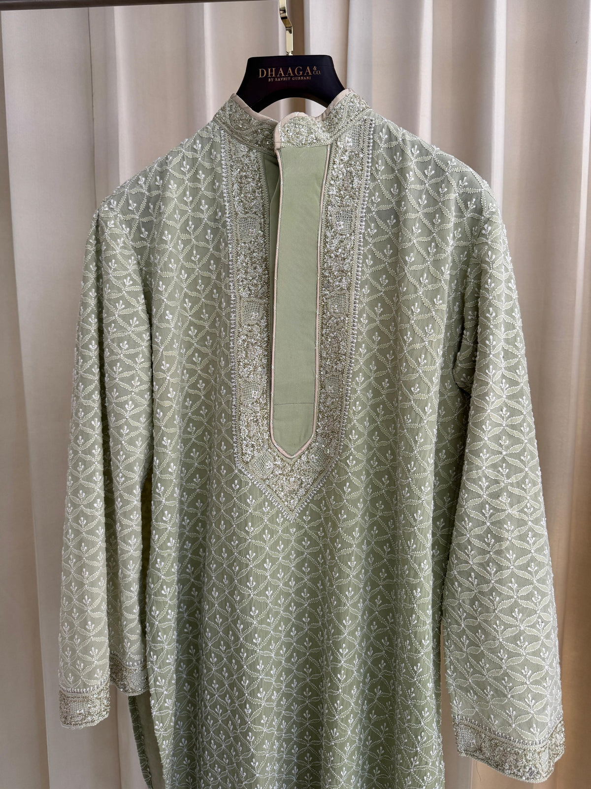 Sage Green Georgette Chikankari Men’s Kurta