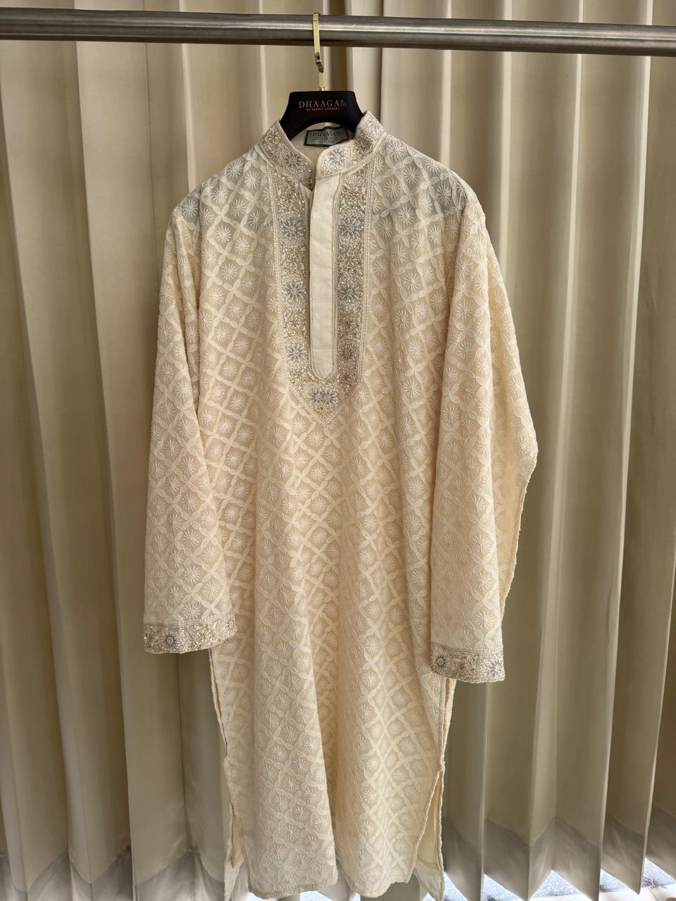 Ivory Georgette Chikankari Men’s Kurta