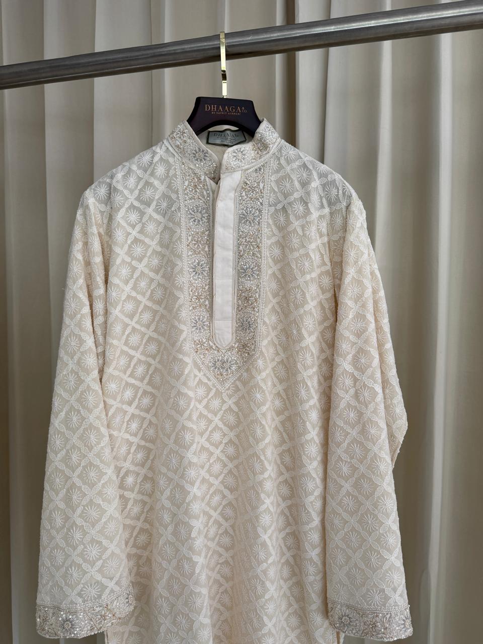 Ivory Georgette Chikankari Men’s Kurta