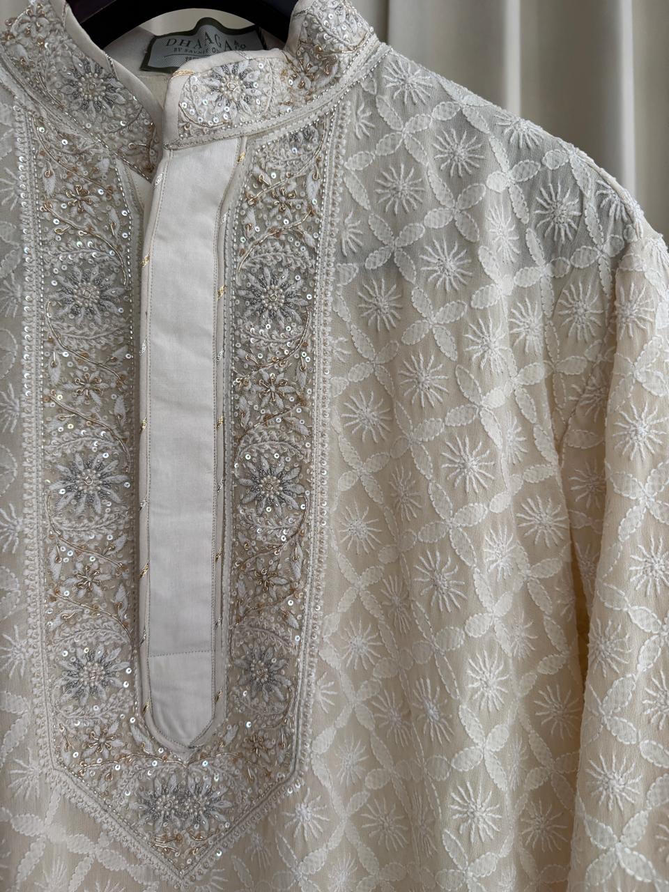 Ivory Georgette Chikankari Men’s Kurta