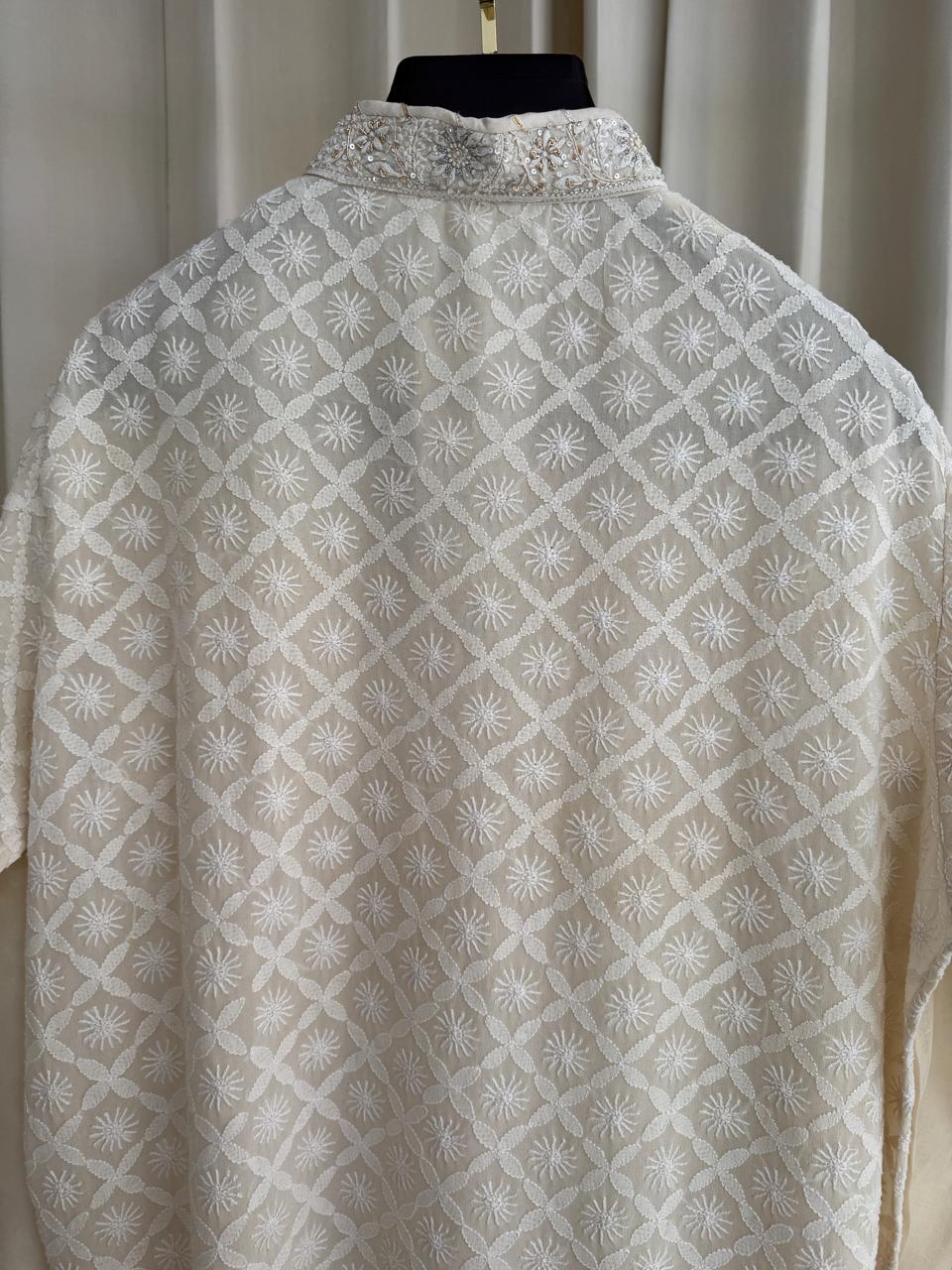 Ivory Georgette Chikankari Men’s Kurta