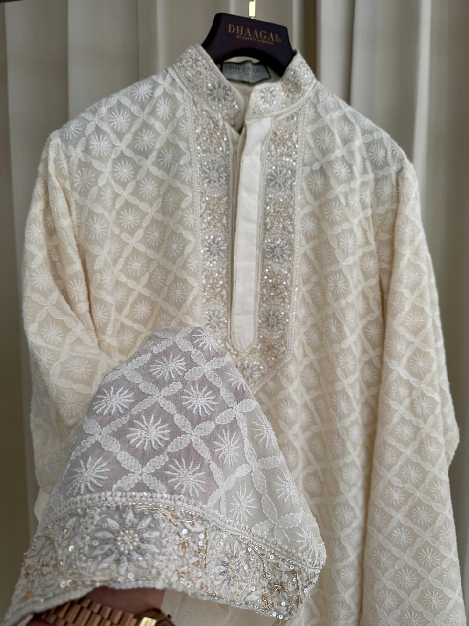 Ivory Georgette Chikankari Men’s Kurta