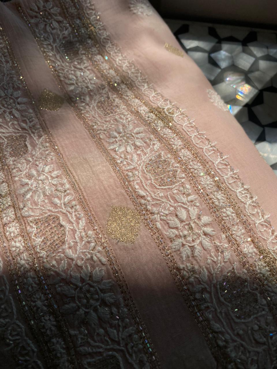 Pink Zari Butti Men's Kurta