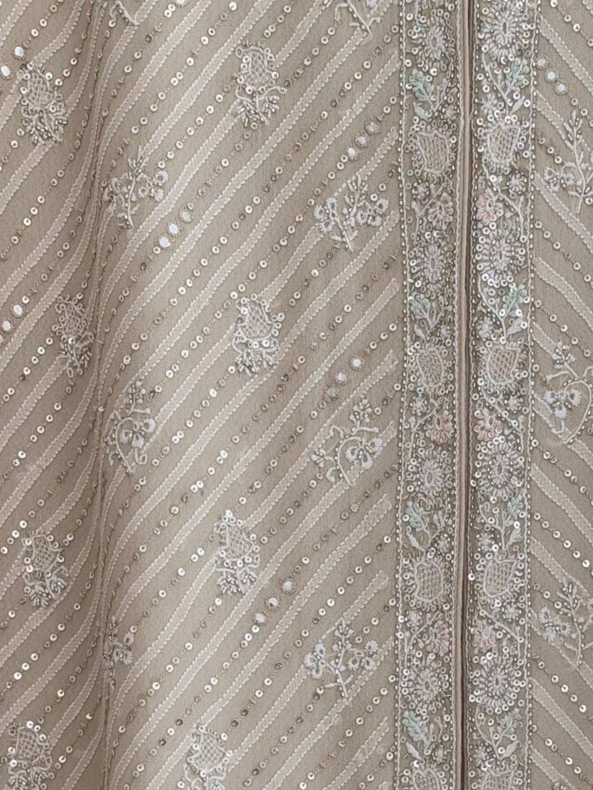 Gold & Beige Georgette Chikankari Long Gilet Set